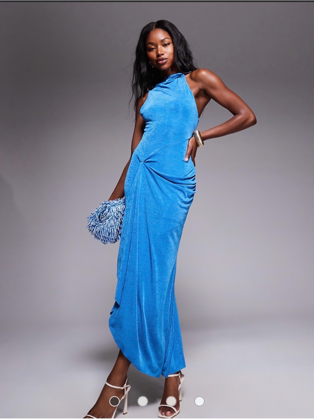ASOS Electric Blue One-Shoulder Twist Maxi Dress
